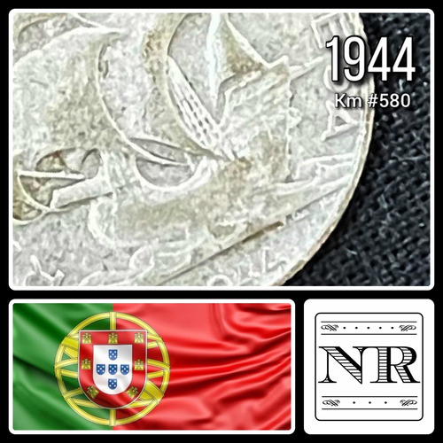 Portugal - 2.5 Escudos - Año 1944 - Km #580 - Plata .650