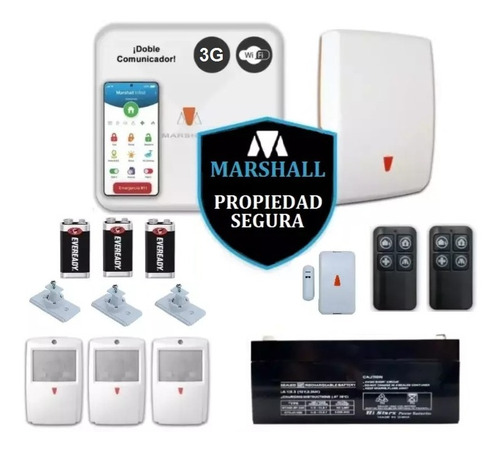 Kit Alarma Marshall 3 Dual Linea Celular + Wifi Inalambrica 