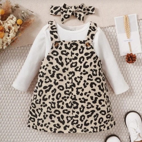 Conjunto 3 Piezsas Para Niñas Cotele Leopardo