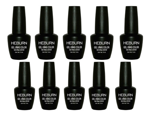 Kit 10  Esmaltes Semipermanentes Heburn Color Gel Led/uv 15ml