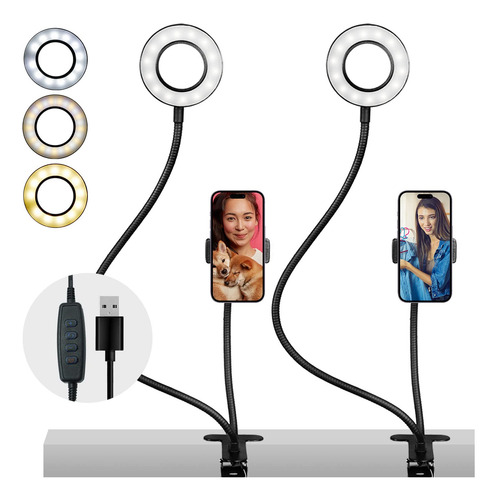 Soporte De Luz Para Anillo De Selfie Con Brazos Flexibles