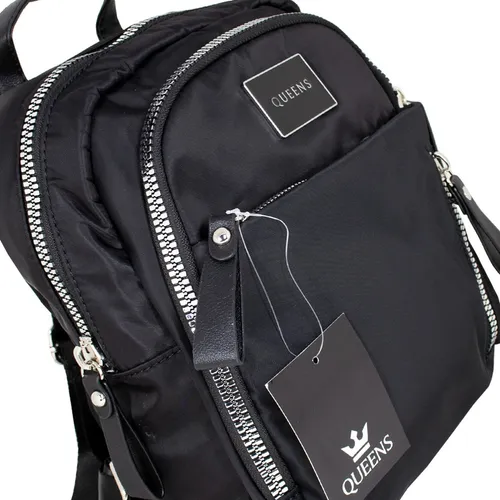 Queens Cartera Mochila Urbana Mujer Bolso Negro Qv22133 6c