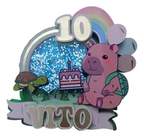 Comprar Capibara Adorno Para Torta Caketopper Con Luz Y Shaker Rosa Capibara Niña