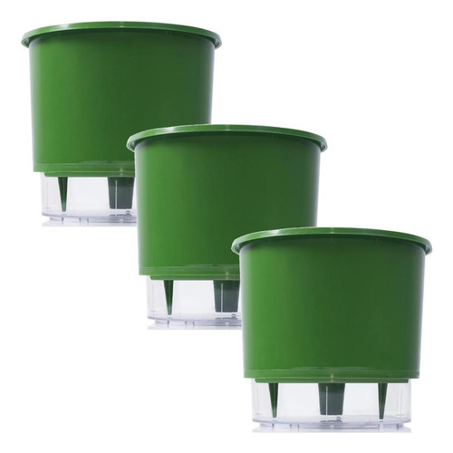 Kit 3 Vaso Raiz Auto Irrigável N3 16x14 Verde Escuro Plantas