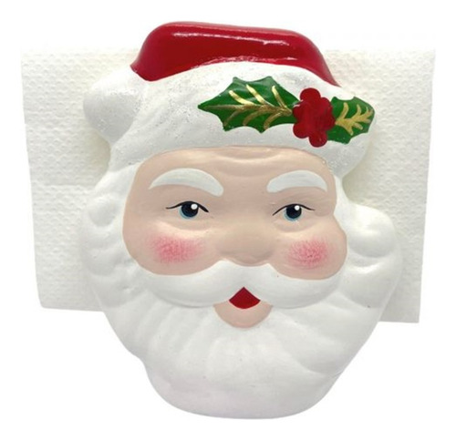 Porta Guardanapo Papai Noel Enfeite De Mesa De Natal Cor Branco