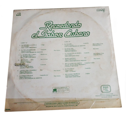 Dante42 Disco 33 Vinilo Lp Recordando El Sabor Cubano (Usado)