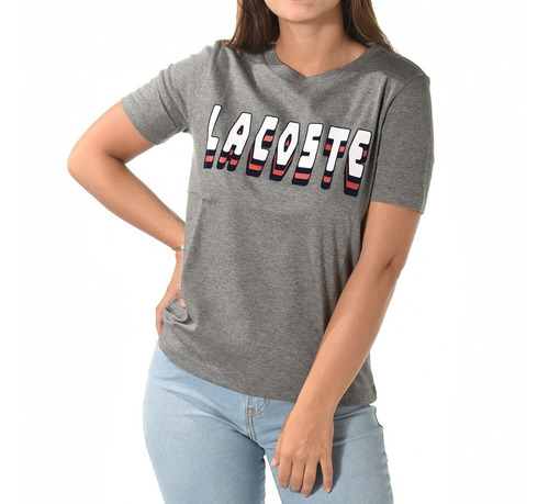 Remera Mujer Lacoste T Shirt Print Gris