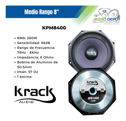 Medio Rango De 8 PuLG 280w Krack Open Show Kpm-8400 #1 Pz