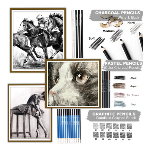 Kit De Dibujo Artístico 76 Piezas Boceto, Tutorial, Lápices,