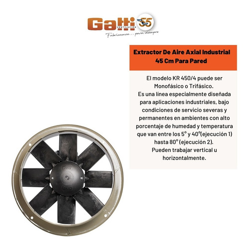 Imagen 4 de 10 de Extractor De Aire Axial Industrial 45 Cm P/ Pared Gatti Ventilación