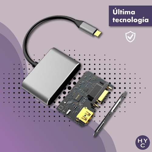 Imagen 2 de 9 de Usb C - 2 En 1 Salida Video: Hdmi + Vga Full Hd Dual 4k 2k