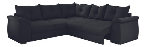 Sofá De Canto 5 Lugares Retrátil Qatar Suede Preto