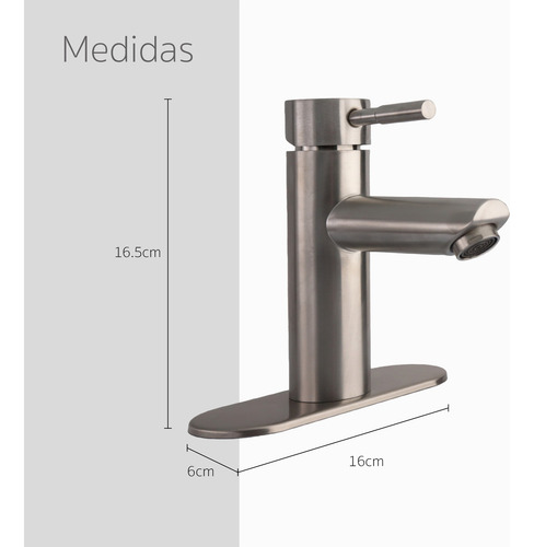 Monomando Grifo Para Lavabo Baño Mezcladora Inoxidable Acabado Brillante Color Plateado
