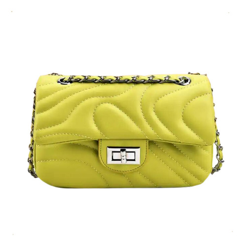 Cartera De Mujer Elegante Diseño Tendencia Calidad Acabado De Los Herrajes Níquel Color Verde Lima Diseño De La Tela Costuras