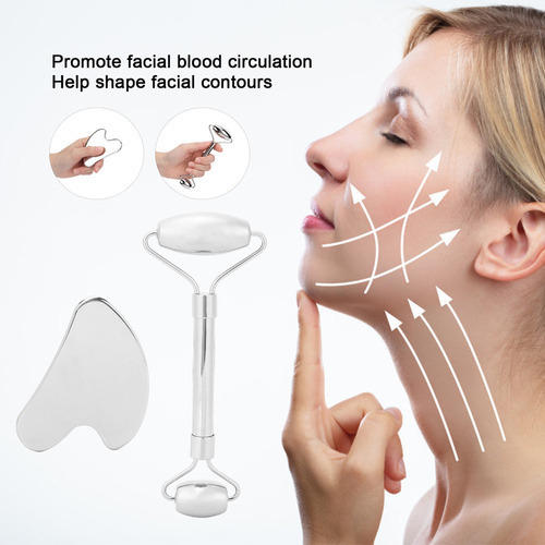 A Rodillo Facial De Acero Inoxidable Gua Sha Tool Face Skin