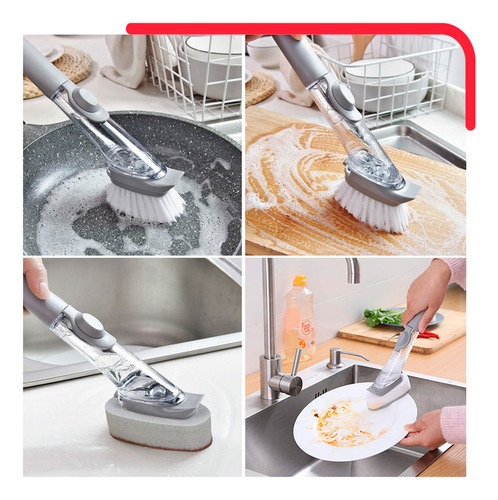 Cepillo Dispensador De Jabón Lava Trastes Con Esponja Cocina