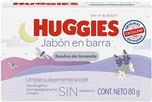 Jabon Corporal Hipoalergenico Huggies Sueños De Lavanda 80g