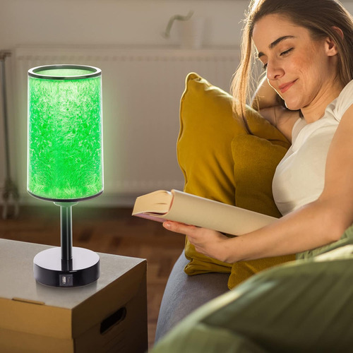 Lámpara De Mesita De Noche Verde De Resina Dura Con Puertos