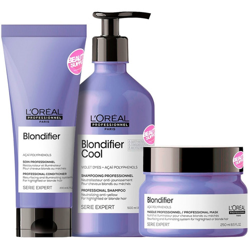 Kit Blondifier Shampoo 500ml, Acondicionador Y Mascara