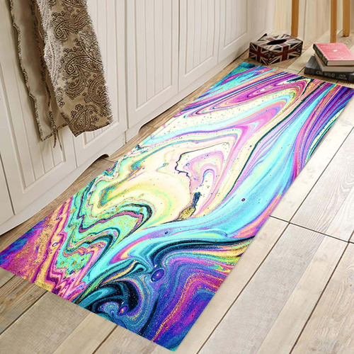 Alfombra Larga Diseño Marmol Color Iridiscente Franela Para