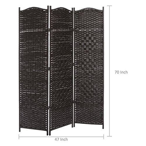 Biombo De 3 Paneles De Bambú Tejido Marco De Madera, S...