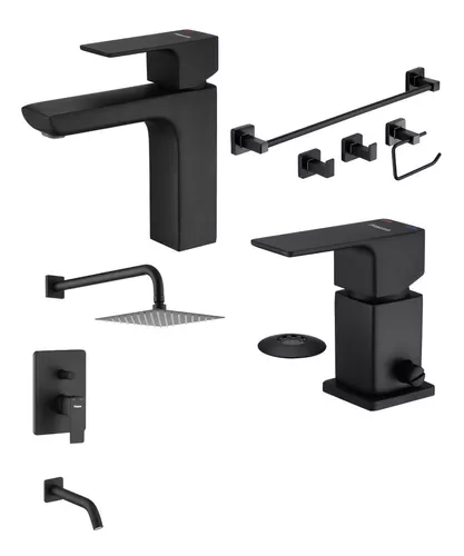 Grifería y accesorios para el baño en color negro mate