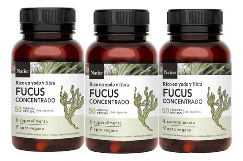 Fucus Natier 50 Capsulas Control Del Peso Tiroides Pack X3