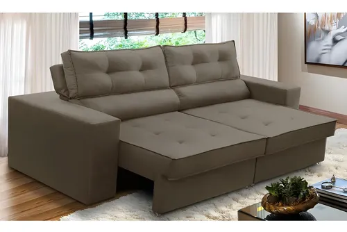 Sofá Retrátil E Reclinável 2 Lug 1,70m Molas Mirela Suede Cor Cappuccino