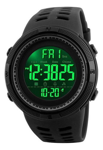 Reloj deportivo militar digital Skmei 1251, impermeable, 50 m, color negro, color del bisel negro, color de fondo negro