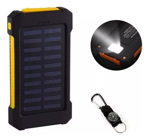 Banco Energía Solar Resistente Agua 20000mah 2 Puertos Usb