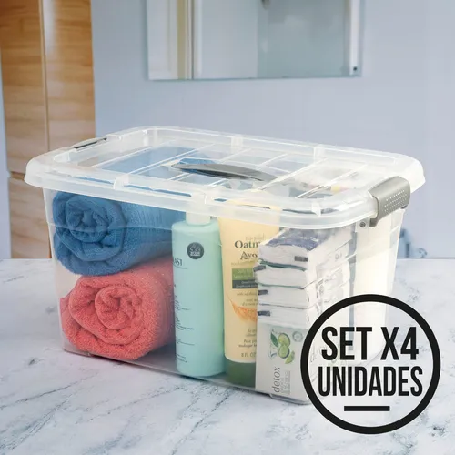 4 Cajas Organizadoras Plásticas Transparentes Grandes Tapa 1