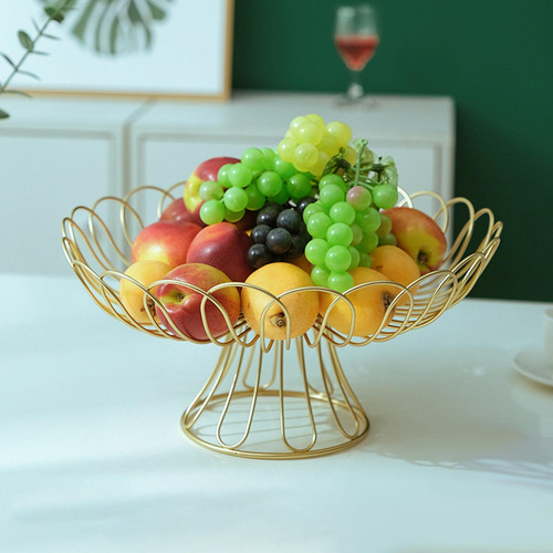 Frutero Cesta De Alambre Frutero Redondo Elegante Y Oro Alto