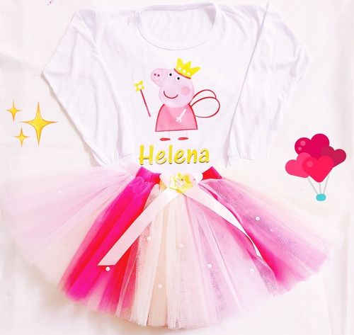 Disfraz De Peppa Pig, Tutu Con Remera Personalizada 