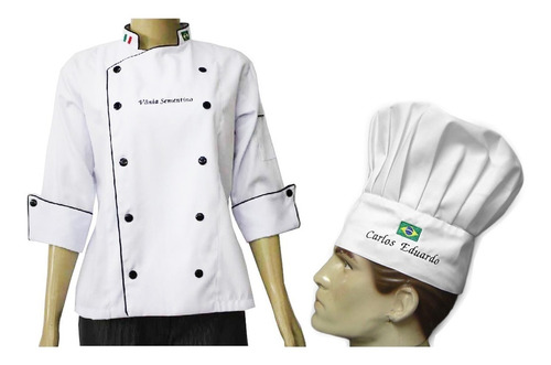Kit Dolma Feminina E Chapéu Gastronomia Chef Personalizado