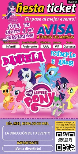 40 Invitaciones Impresas Mi Pequeño Pony Personalizadas