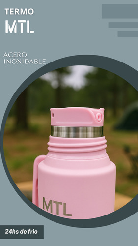 Termo Mtl 1 Litro Acero Inoxidable Pico Cebador Mate System Color Rosa Claro Tapa Vaso Térmico Doble Pared Reforzado Alta Resistencia Líquidos Calientes Fríos