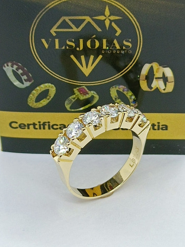 Meia Aliança Ouro 18k Pedras 4mm Zircone 25 Pontos