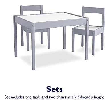 Mesa Y Sillas De Madera Color Gris Blanco Para Niños 3 Pzs