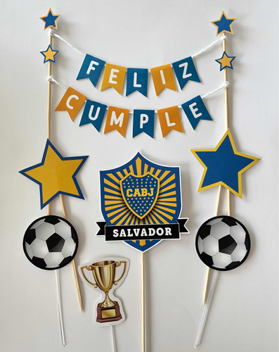 Cake Topper -deco Torta Banderin Feliz Cumple Boca Juniors