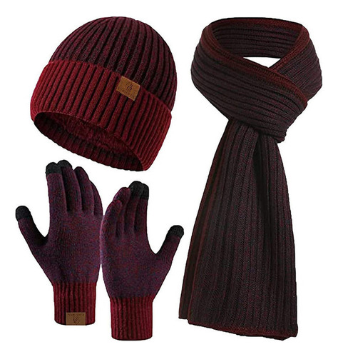 Gorro Invierno Para Hombre, Guantes, Bufanda Larga, Conjunto