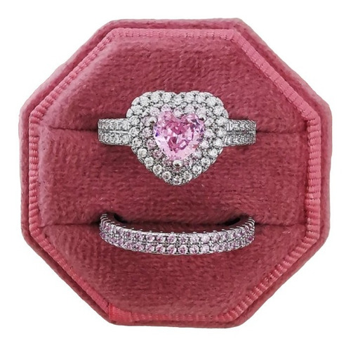 Anillo Promesa Corazón De Zirconias Rosa Amour Y Churumbela