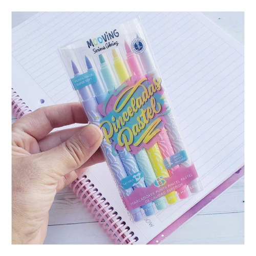 Marcadores Punta Pincel Pincelados Pastel Mooving X 6 U