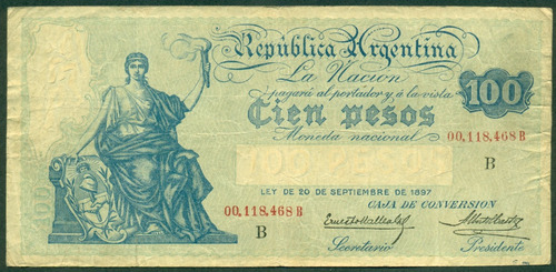 Argentina Billete Caja Conv. 100 Pesos (1926) C# 390c Mb+