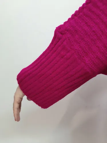 Tapado Lana Tejido Amplio Abrigado Piña Colada Fucsia Tajos (Usado)