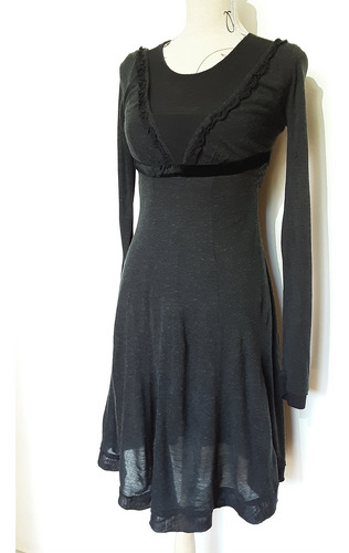 Vestido Manga Larga Superpuesto Color Gris, Mujer, Talla S