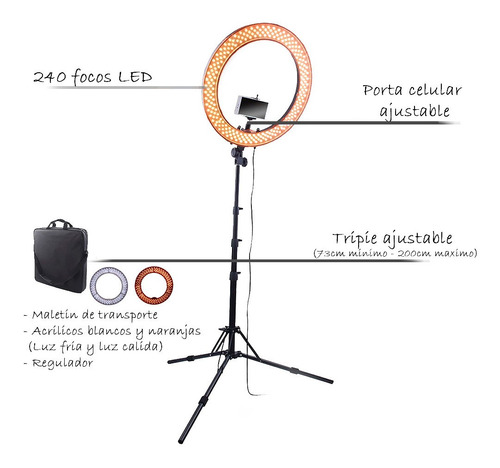 Imagen 2 de 10 de Aro Luz Led 240 Focos 18 PLG Tripie Video Maquillaje