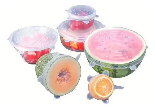 Tapas De Silicona Herméticas Reutilizables 6pz Multiusos Transparente Circular