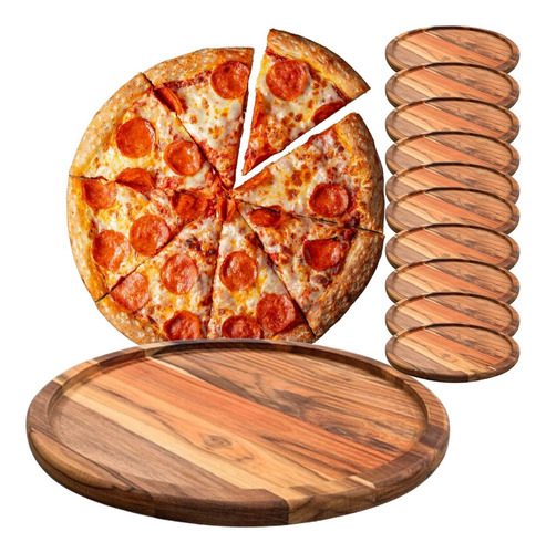 Kit 10 Tábua Suporte De Madeira Para Servir Pizza - 30 Cm