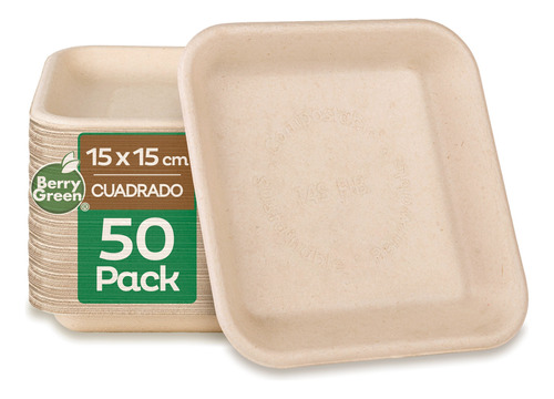 50 Charolas Desechables Platos Cuadrados Biodegradable Liso