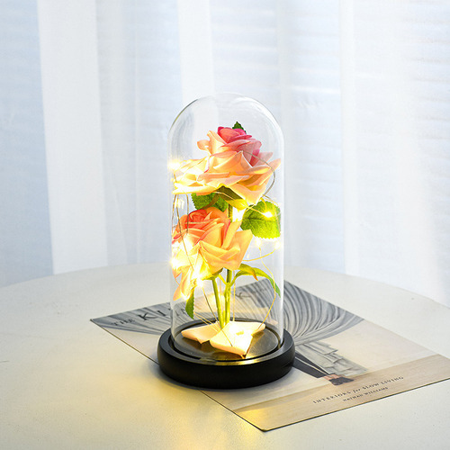 Rosa Eterna Cubierta De Vidrio Y Luz Led Ideal Para Regalo